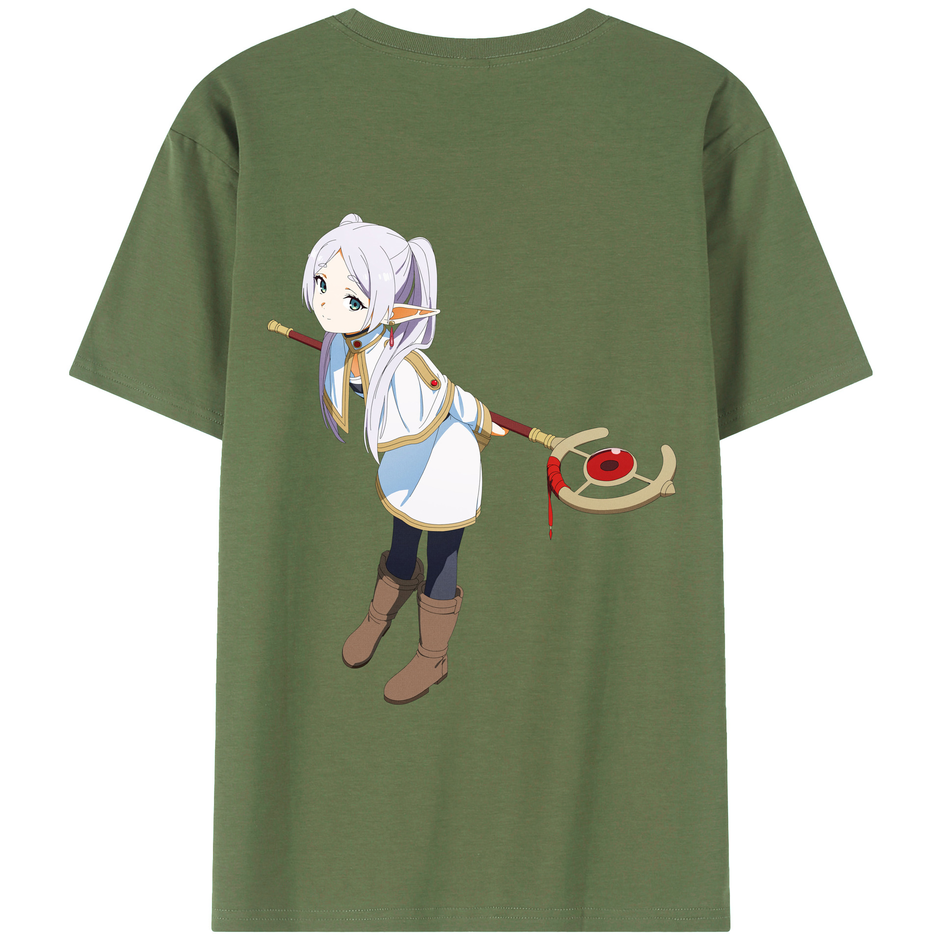 （画像用） 葬送のフリーレン Frieren 綿100％ メンズ半袖Tシャツ（バックプリント） 通気性